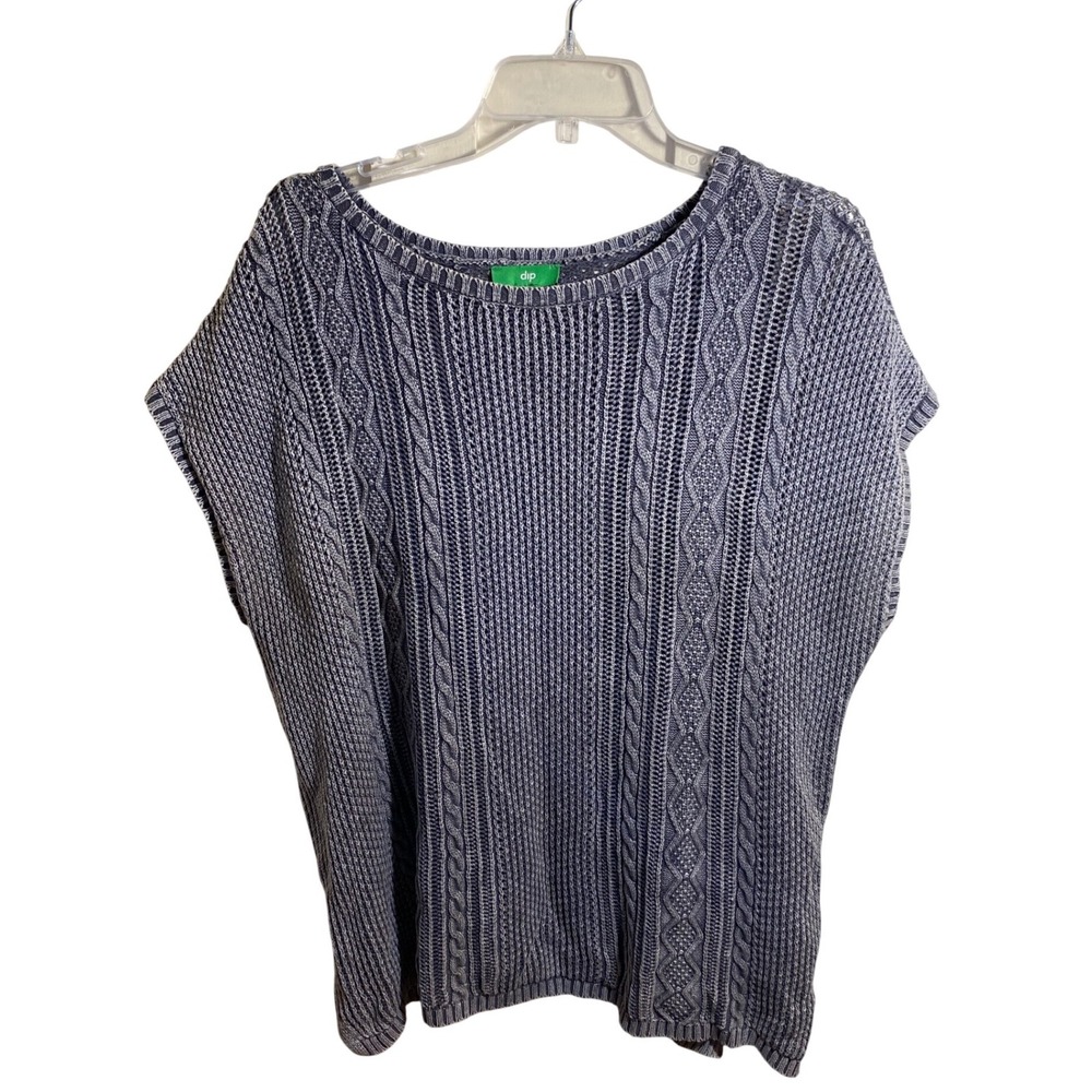 Dip Womens XL Blue Grey Cable Knit Sweater Vest Sleeveless Crew Neck Top